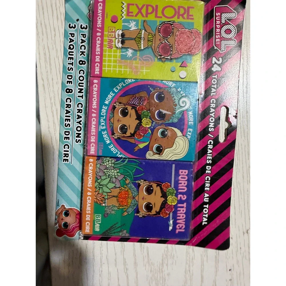 LOL Surprise 24 Count Crayons 3 Pack 8 Count Each Born 2 Travel Explore More